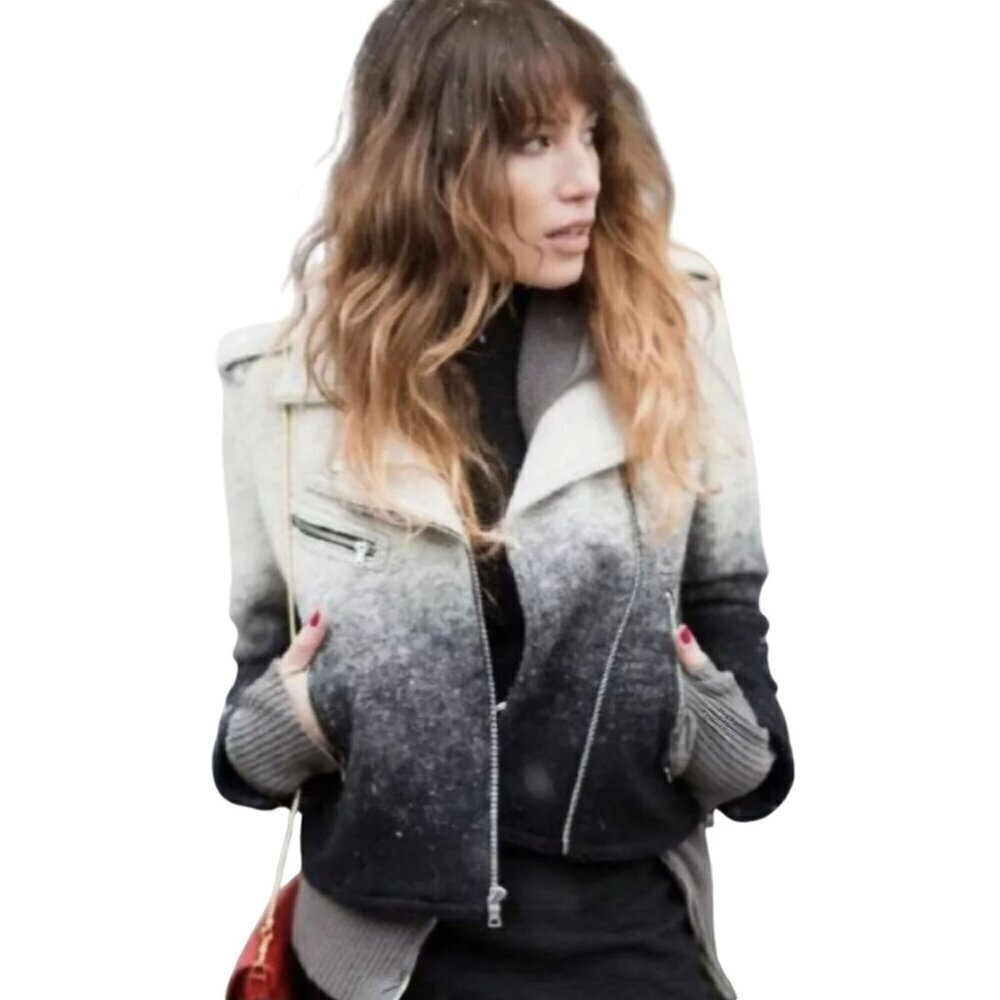 Gap Gray Ombre Wool Blend Moto Jacket Size S